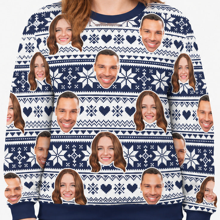 Your Face Navy Nordic Snowflakes & Hearts Personalised Christmas Jumper