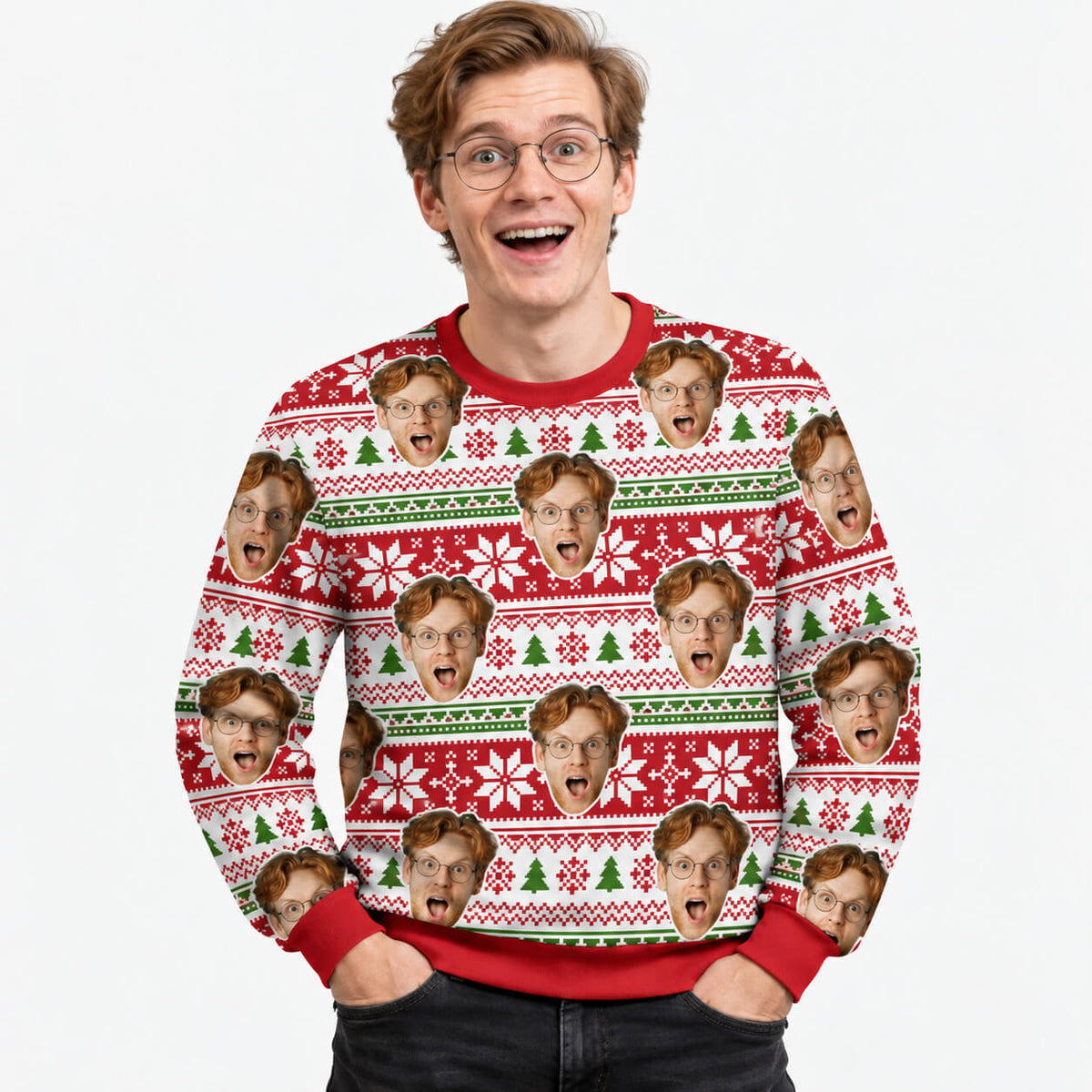 Your Face Nordic Snowflakes & Christmas Trees Personalised Jumper