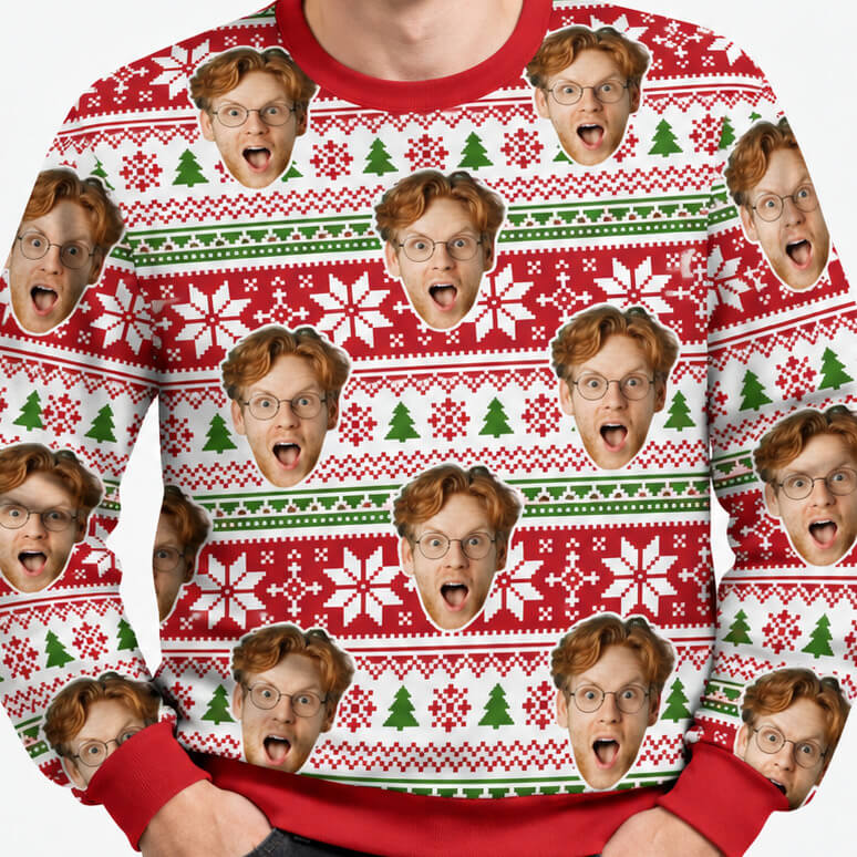 Your Face Nordic Snowflakes & Christmas Trees Personalised Jumper