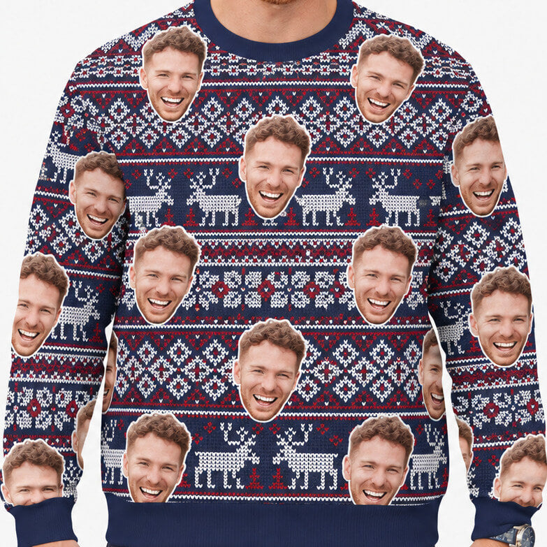 Your Face Navy Nordic Personalised Christmas Jumper