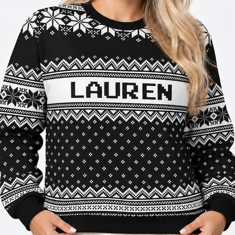Your Name Black Christmas Jumper