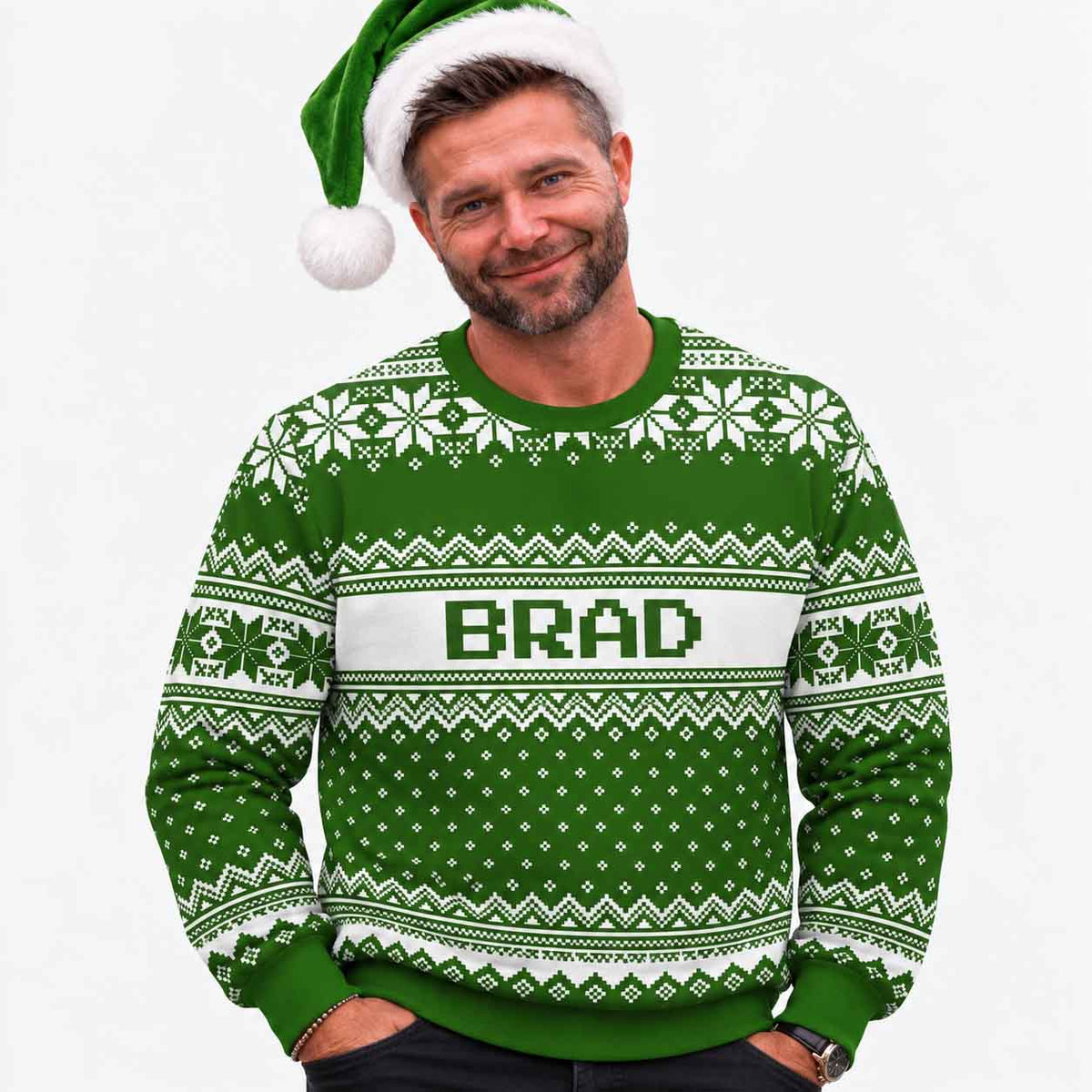 Your Name Green Personalised Christmas Jumper
