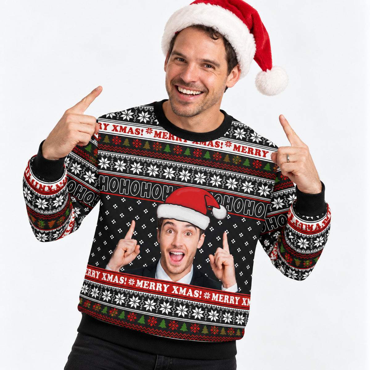 Merry Xmas HO HO HO Photo Personalised Christmas Jumper