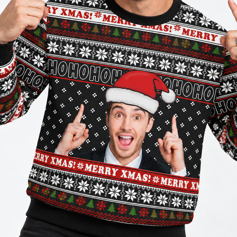 Merry Xmas HO HO HO Photo Personalised Christmas Jumper