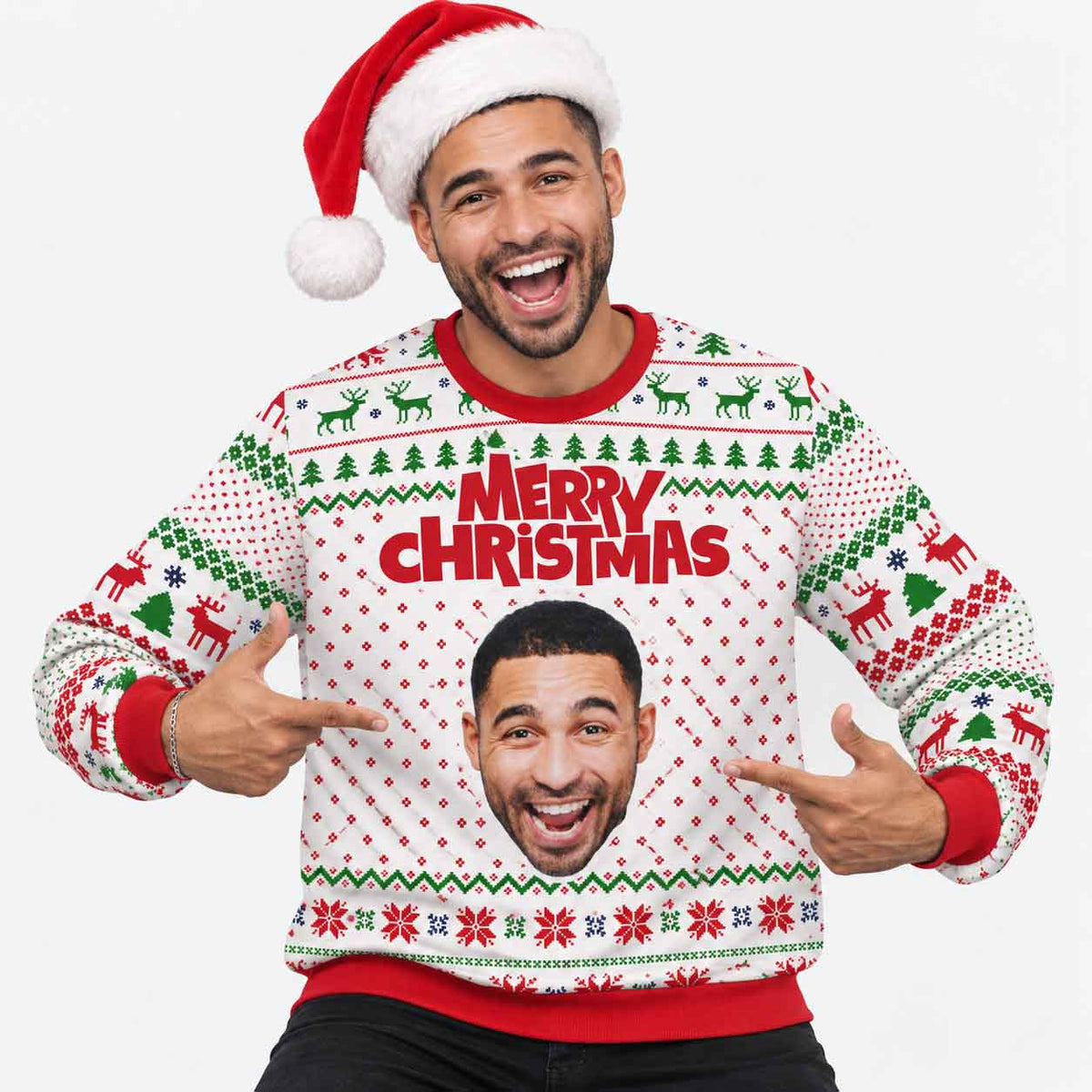 Merry Christmas Big Face Funny Festive Jumper