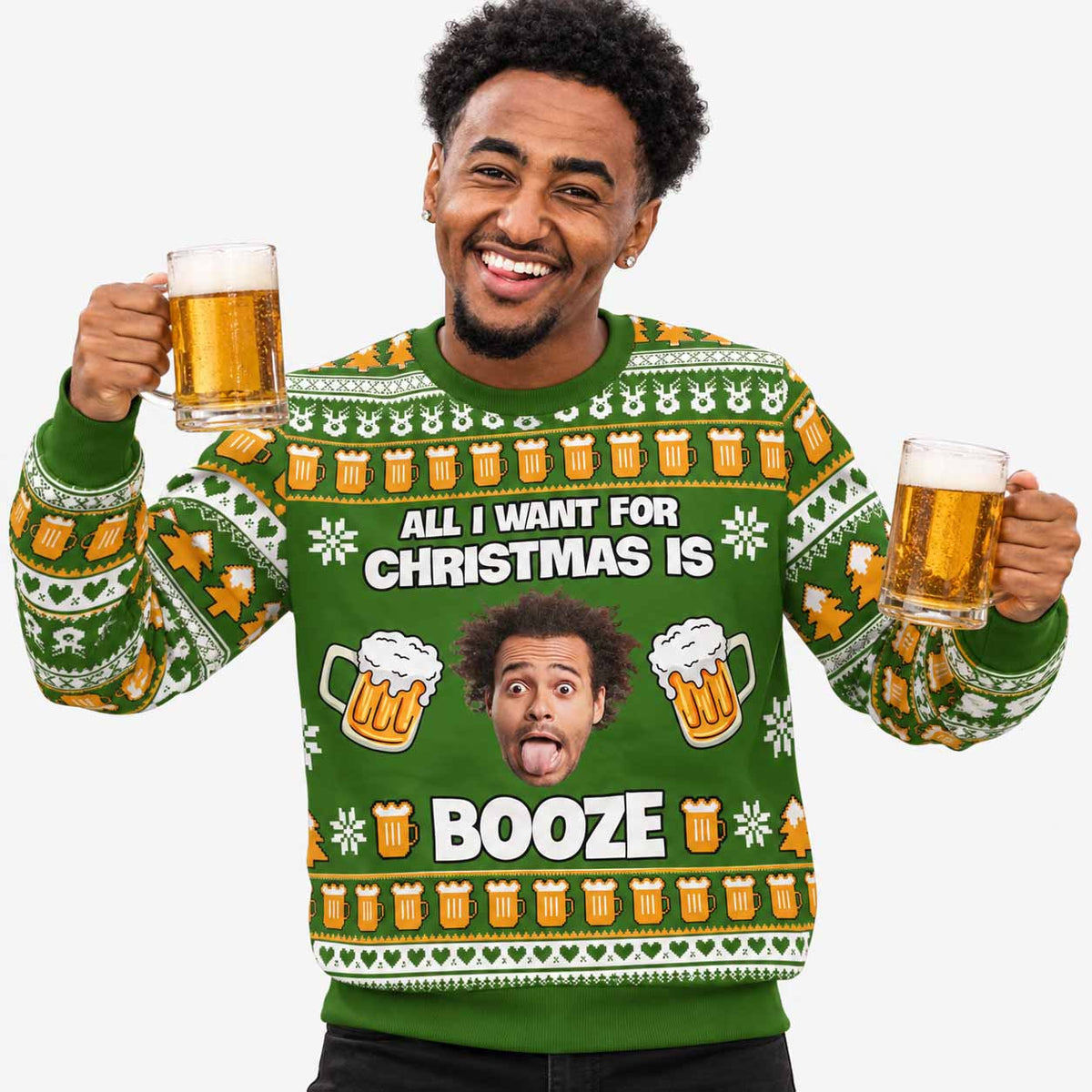 All I Want For Christmas Is Booze Face Personalised Christmas Jumper