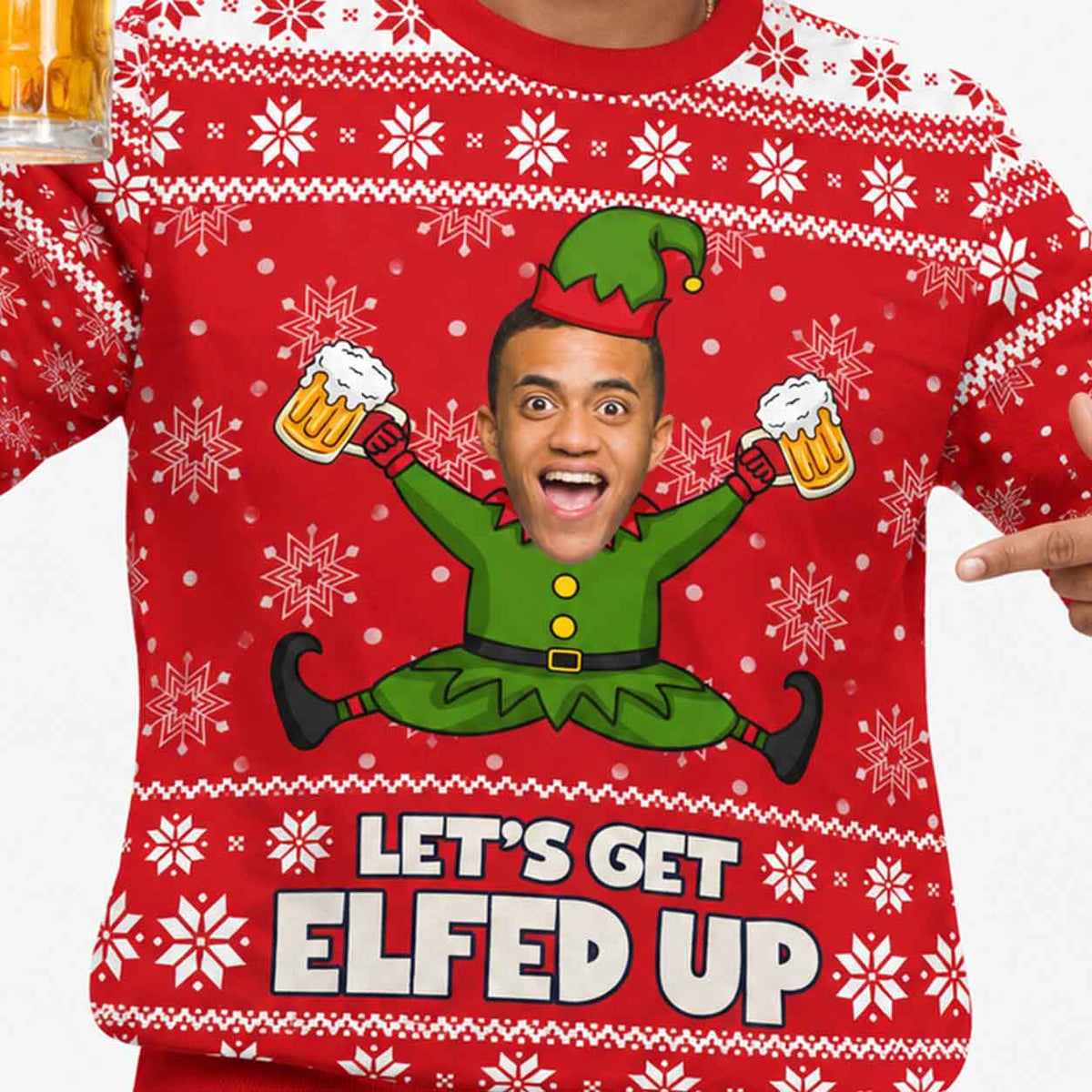 Let’s Get Elfed Up Face Personalised Christmas Jumper