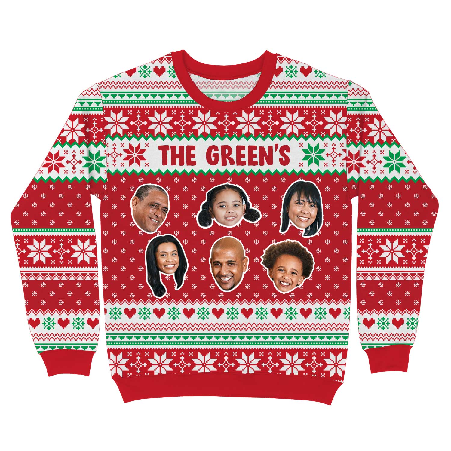 Personalised Christmas Jumper With Family Name & 6 Faces