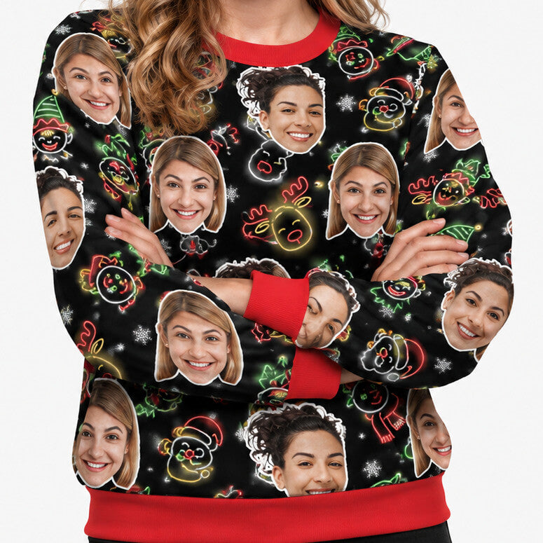 Neon Lights Personalised Ugly Christmas Jumper