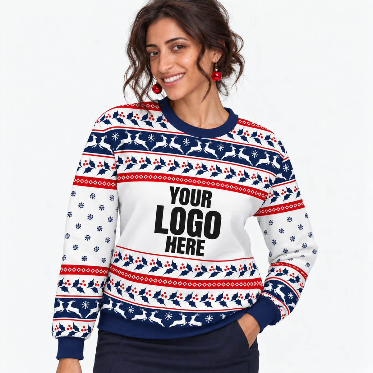 Your Logo Here Navy Personalised Christmas Jumper