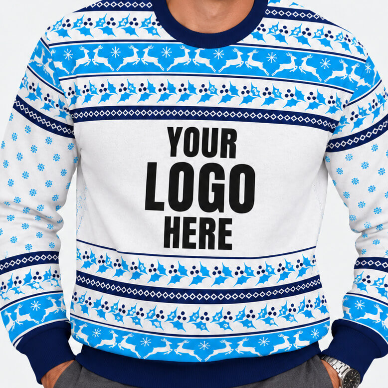 Your Logo Here Blue Personalised Christmas Jumper