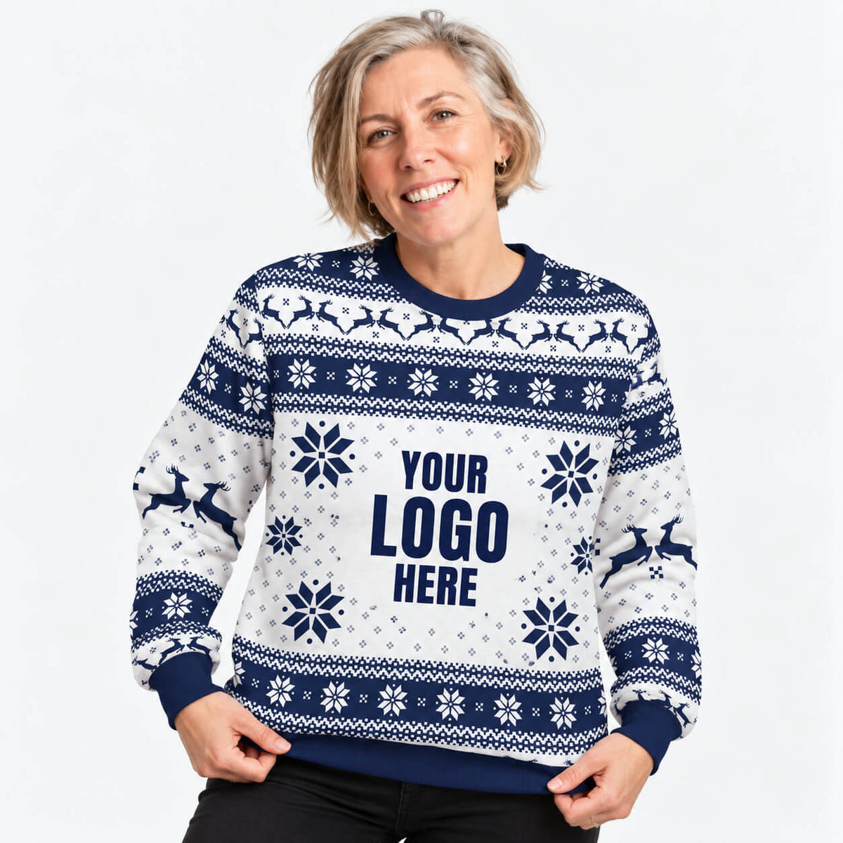 Your Logo Here Navy & White Personalised Christmas Jumper