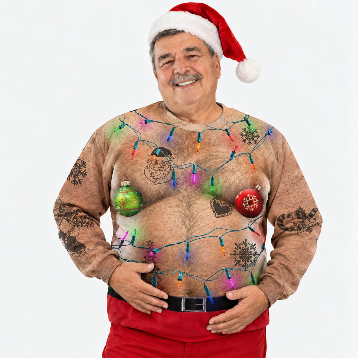 Hairy Fat Man Funny Christmas Lights Jumper