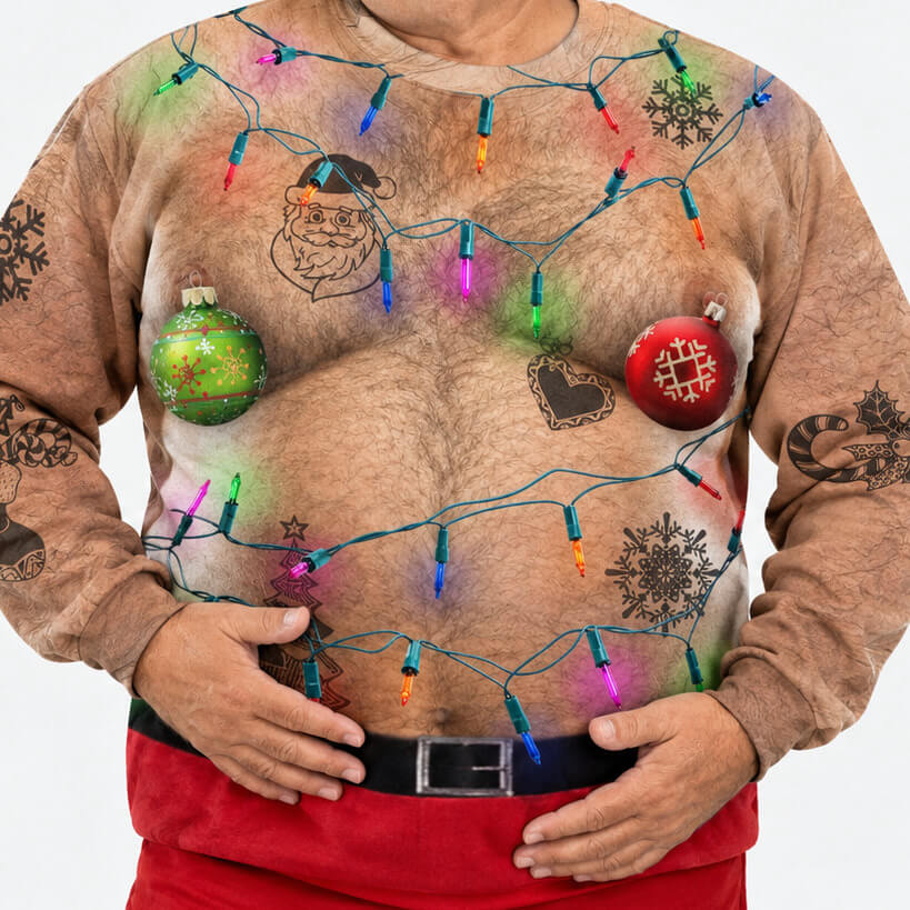 Hairy Fat Man Funny Christmas Lights Jumper