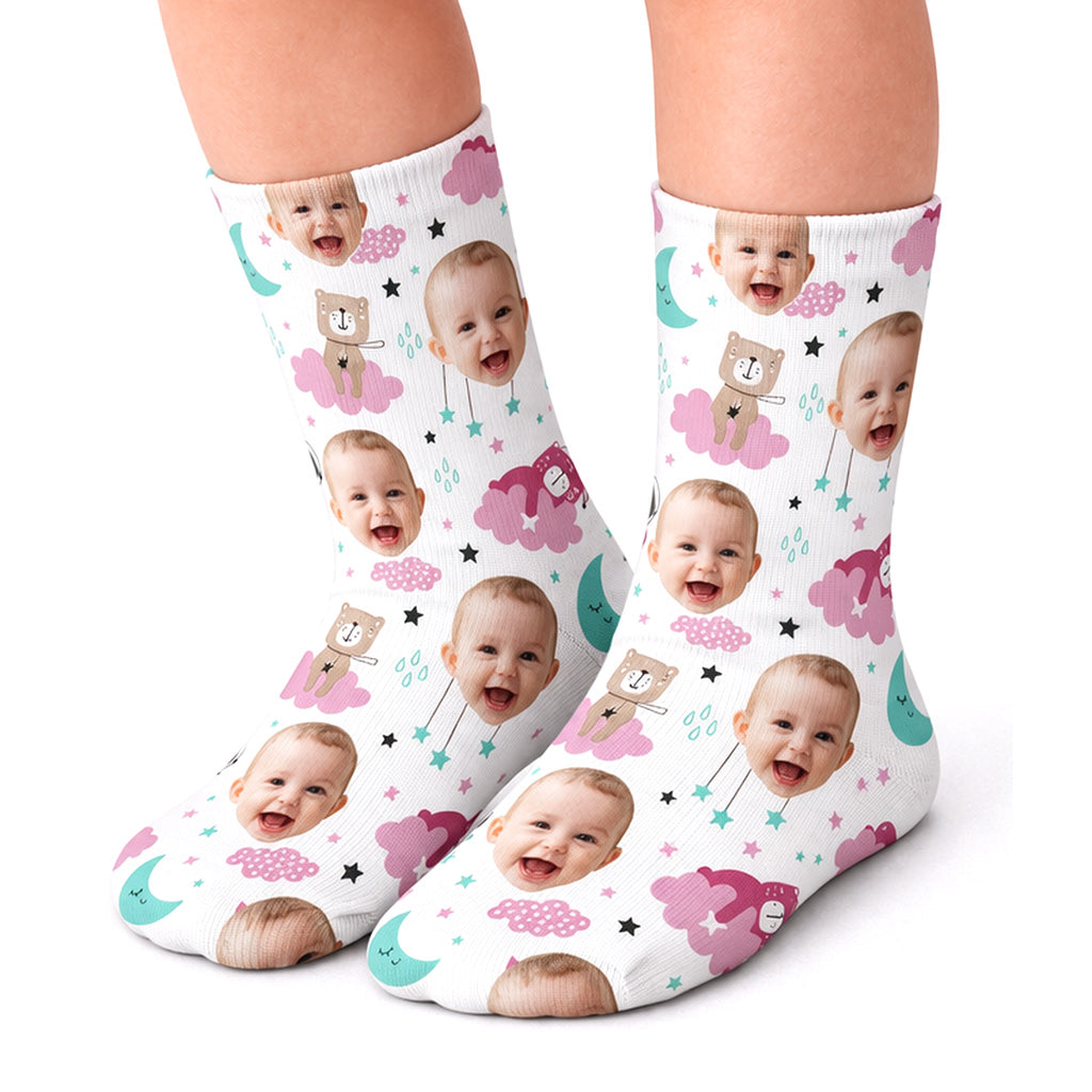Sleepy Animal Pink Pattern Kids Socks