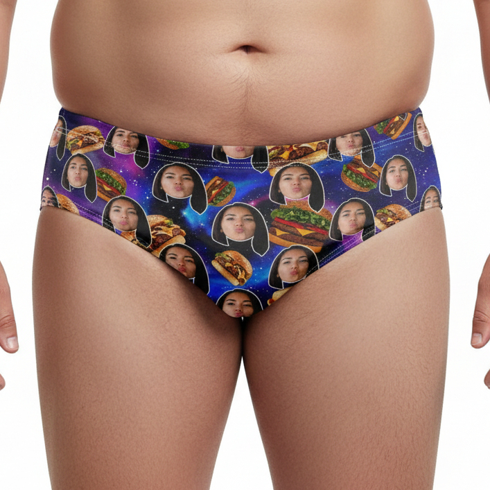Space Burgers Personalised Face Swim Trunks