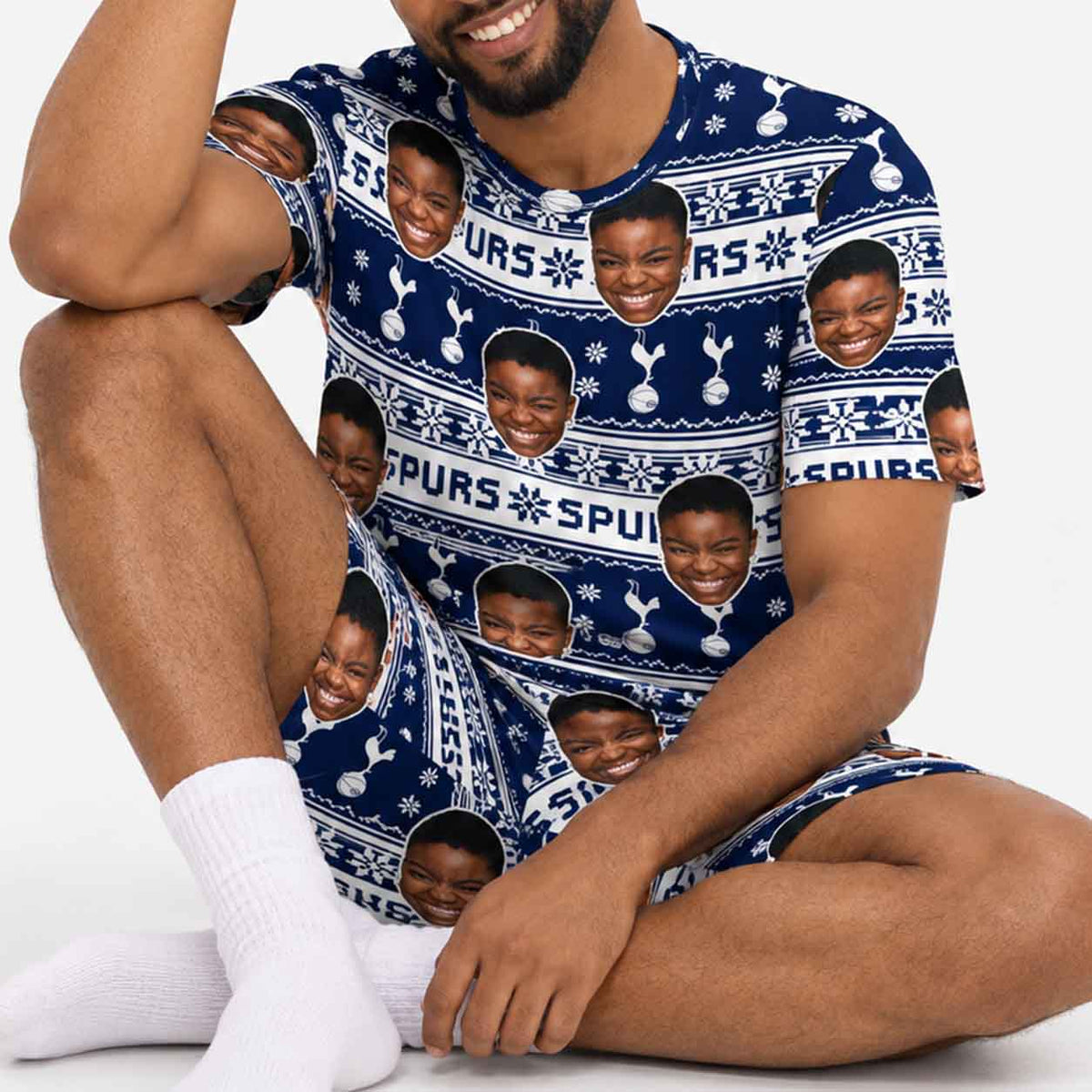 Personalised Men's Pyjamas - Spurs Christmas Men's PJ Shorts Set