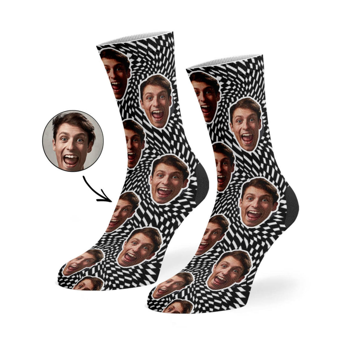 Trippy Mono Checked Face Socks