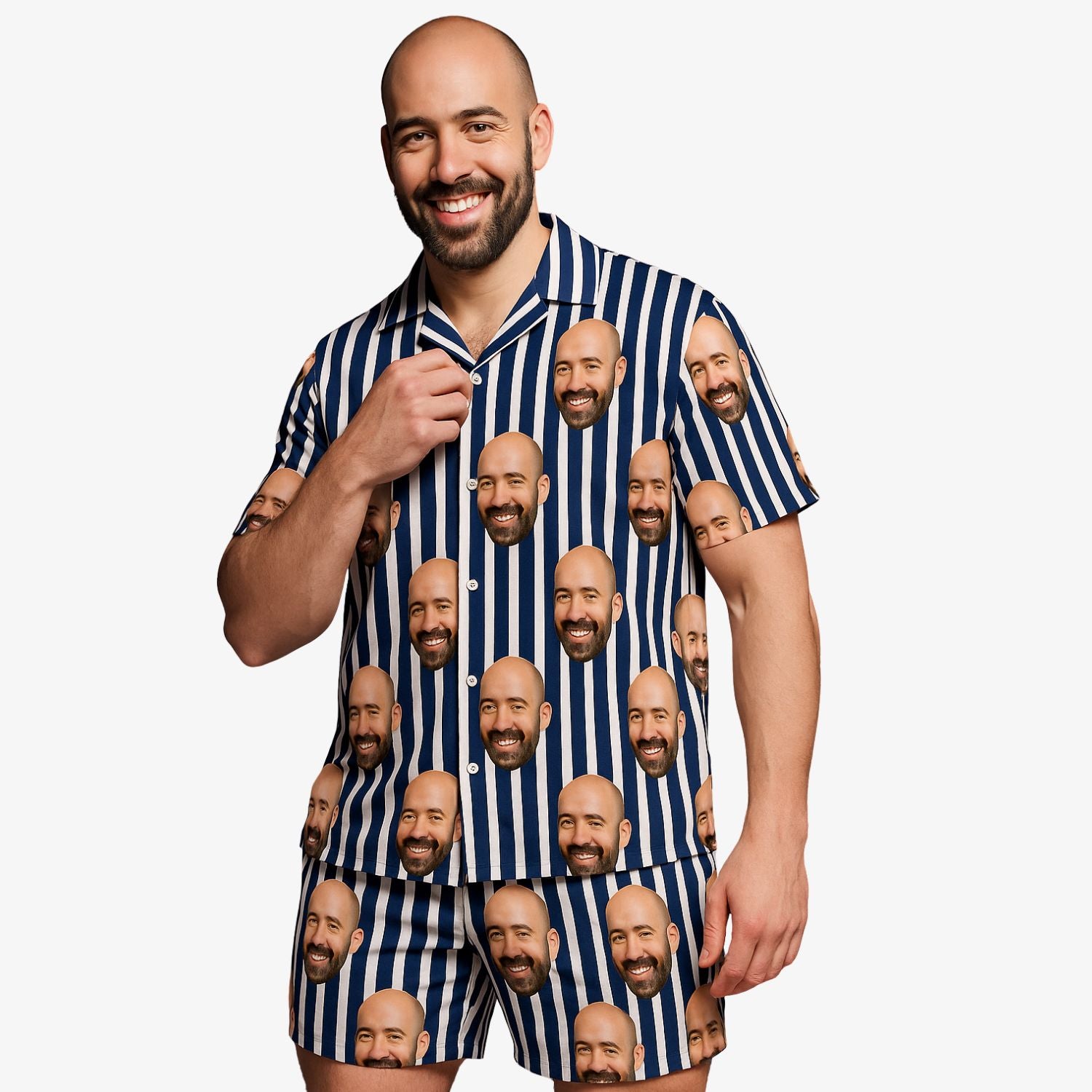 Pin Stripe Personalised Hawaiian Shirt Shorts Set