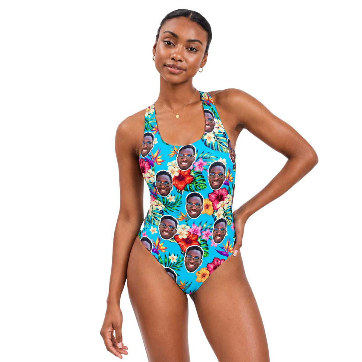 Tropical Floral Hawaiian Swimsuit Personalised With Face