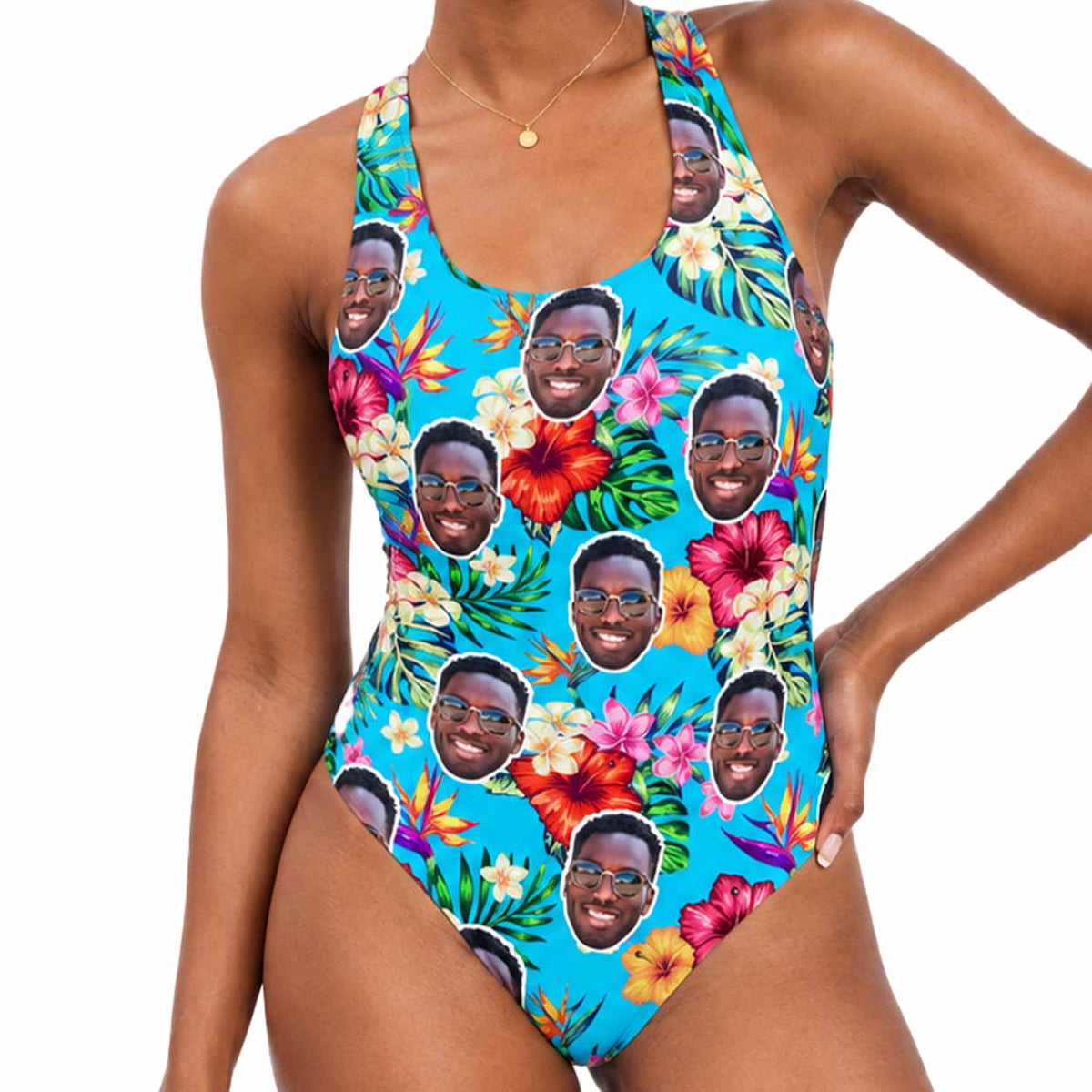 Tropical Floral Hawaiian Swimsuit Personalised With Face