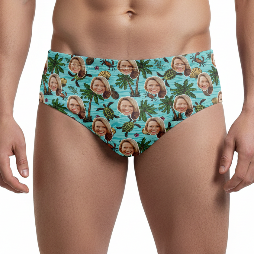 Tropical Turtle Pattern Personalised Swim Trunks