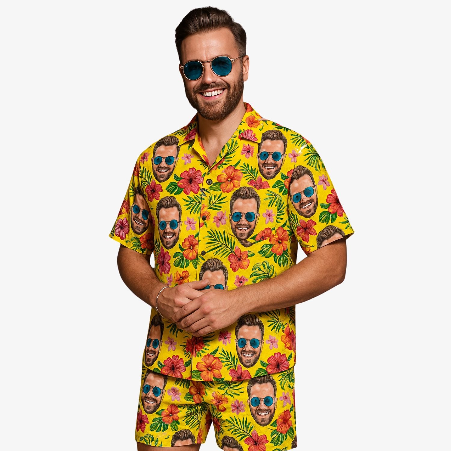 Tropical Yellow Personalised Hawaiian Shirt Shorts Set