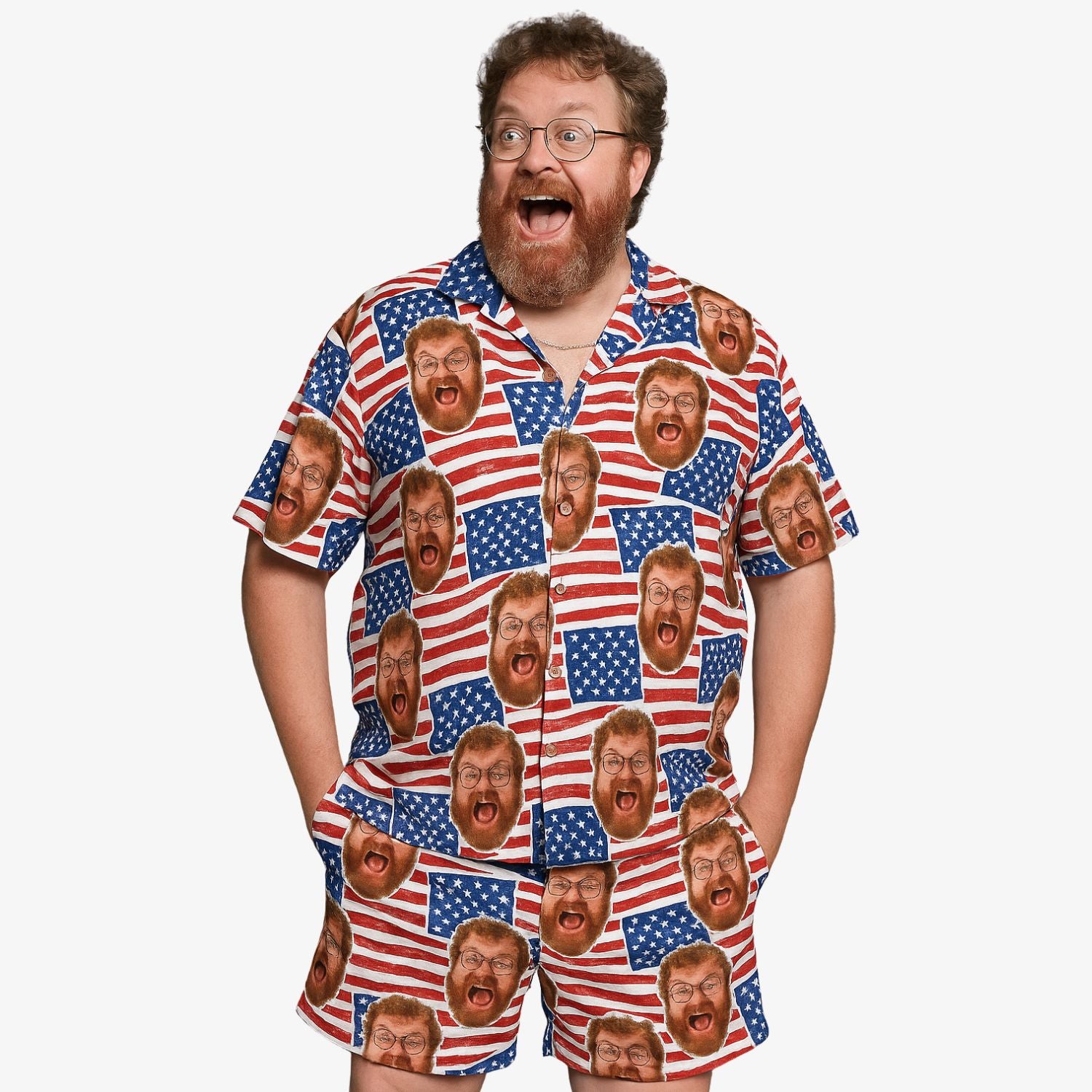 USA Flags Personalised Hawaiian Shirt Shorts Set