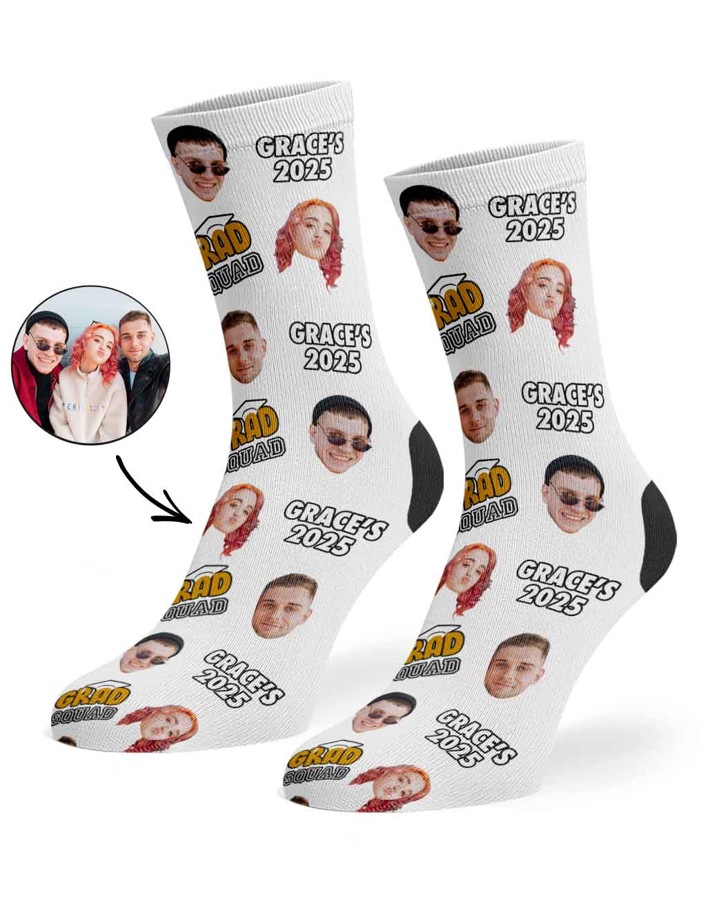 Personalised Grad Squad Socks With Your Name & Faces