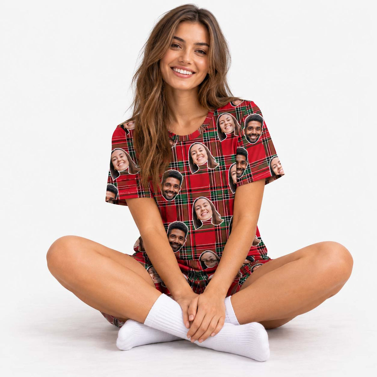 Women's Red Tartan Personalised PJs - Shorts Set