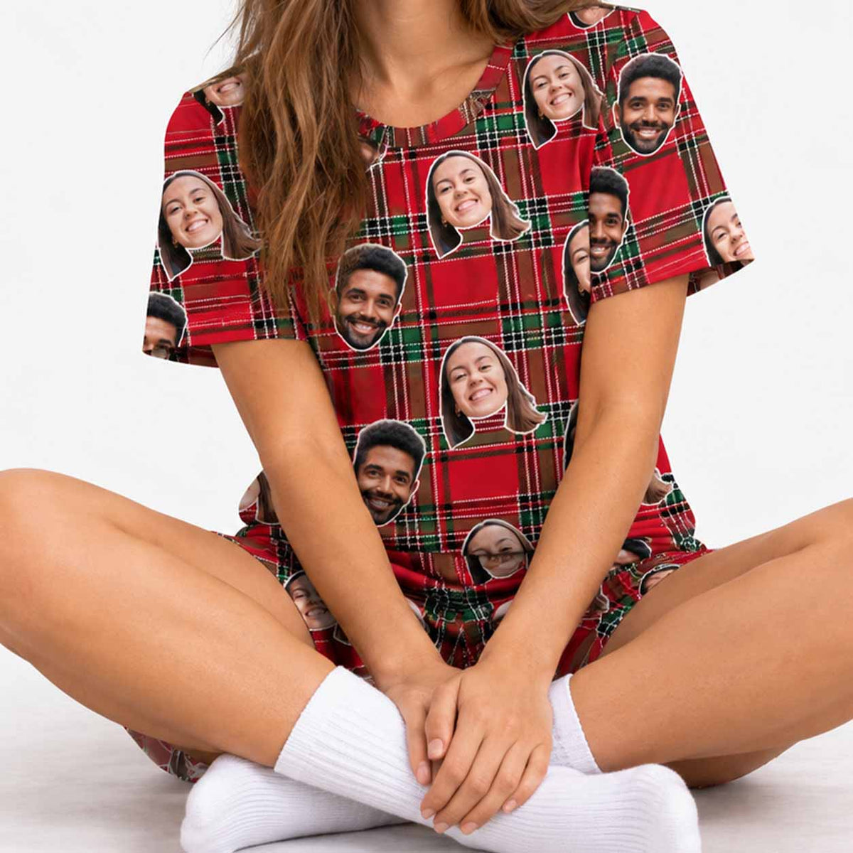 Women's Red Tartan Personalised PJs - Shorts Set