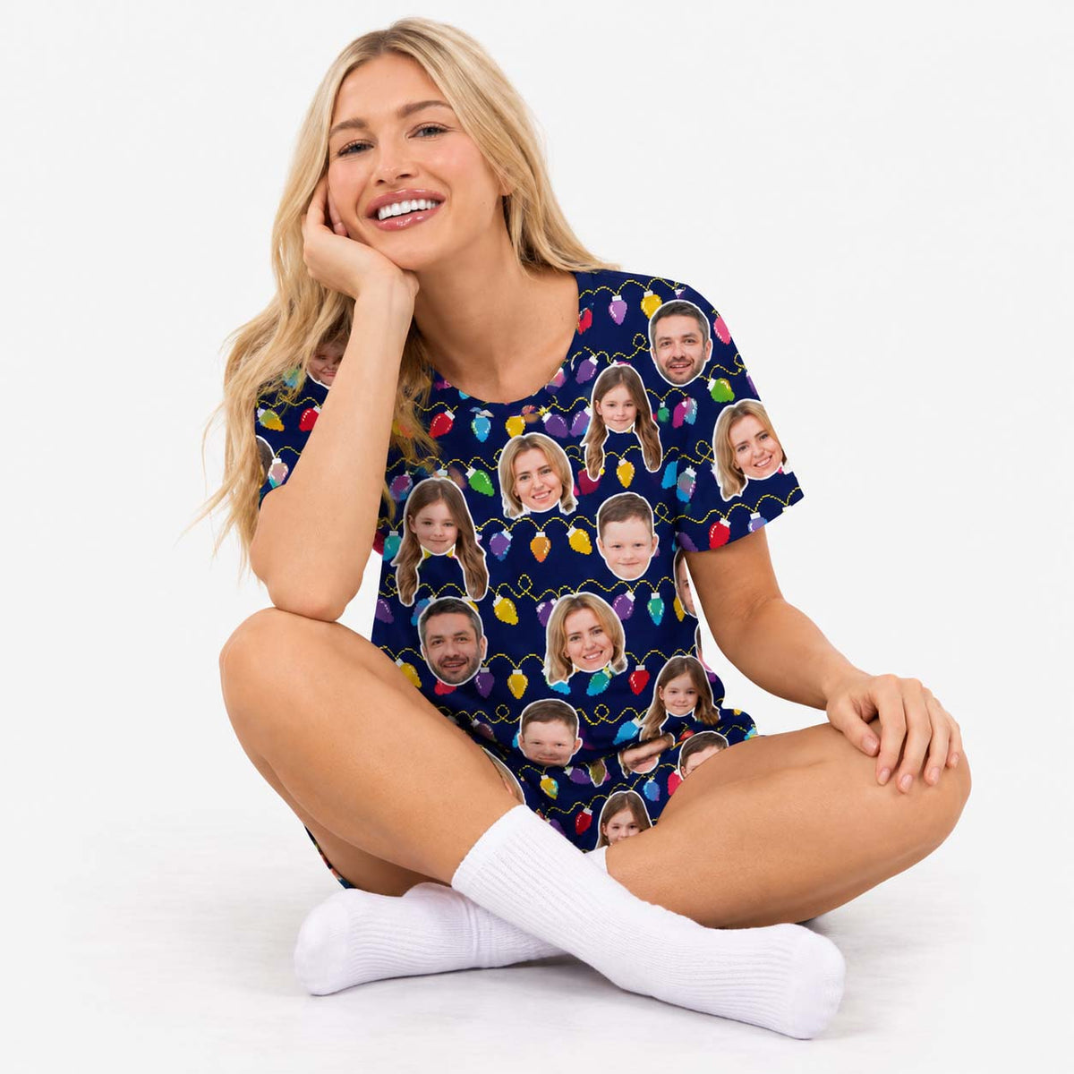 Women's Christmas Lights Personalised PJs - Shorts Set