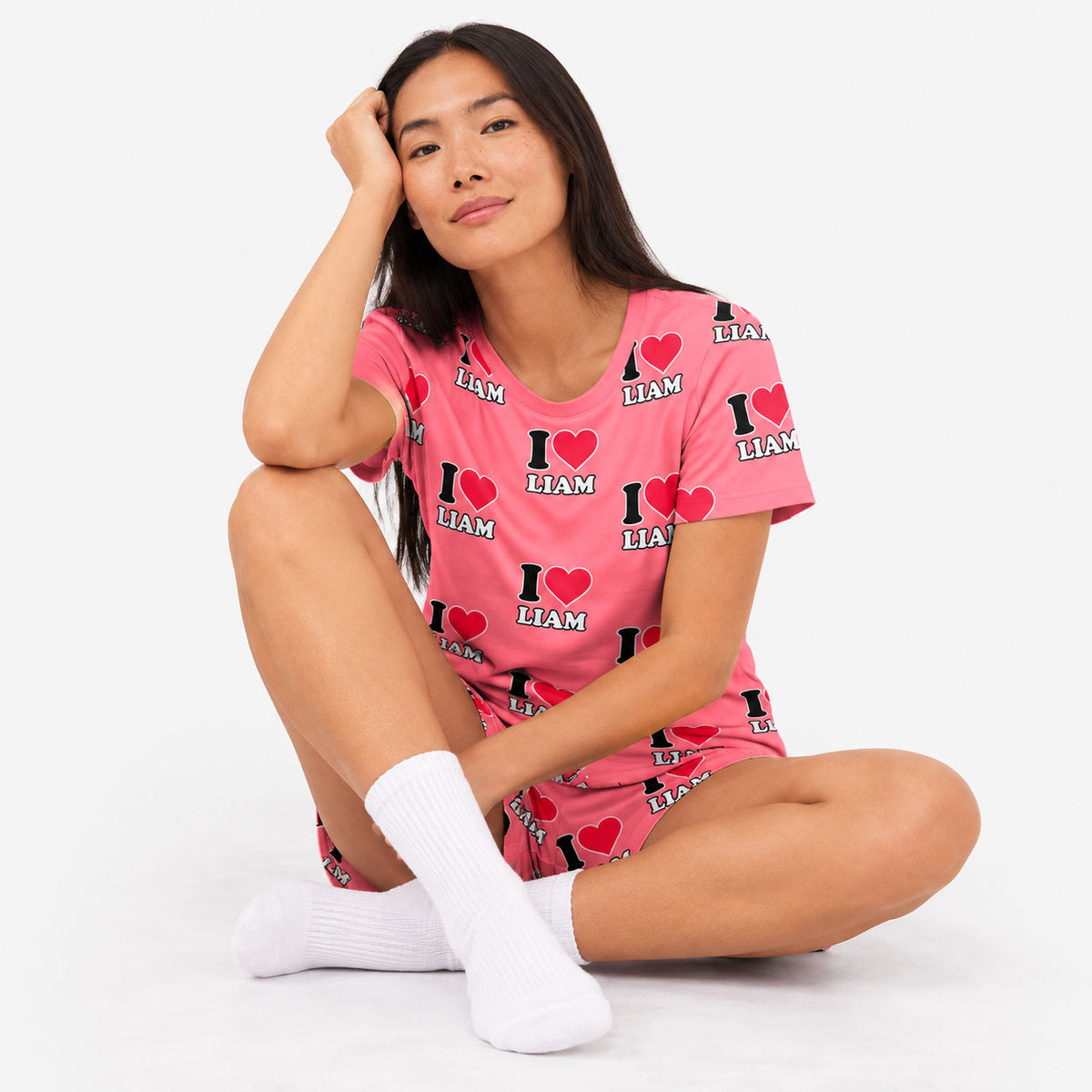 Women's I Heart Name Personalised PJs - Shorts Set