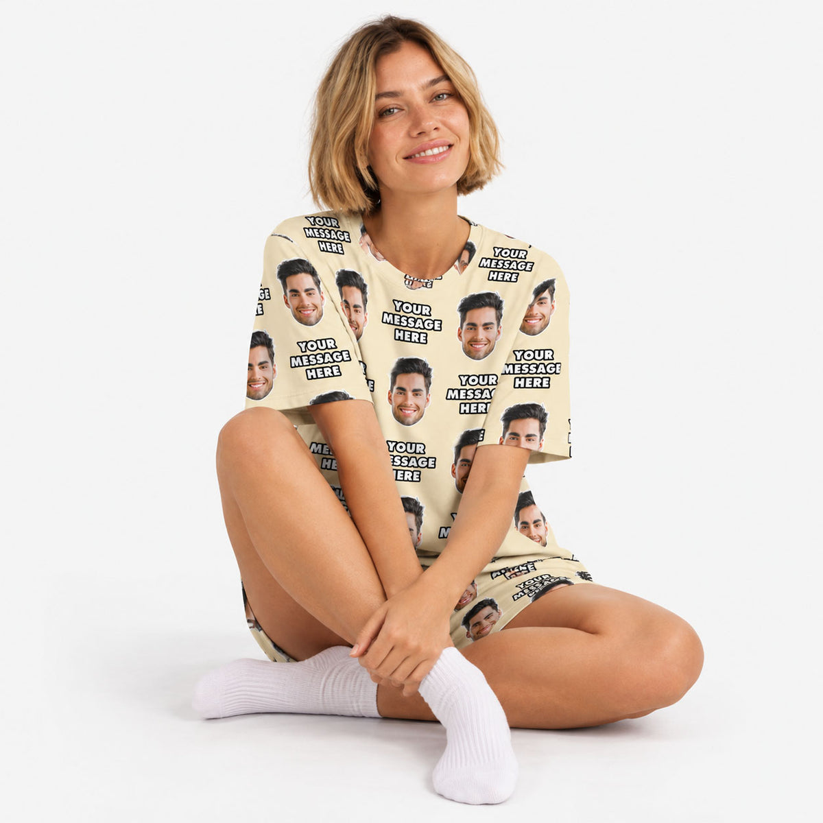 Women’s Personalised Message & Face PJs - Shorts Set