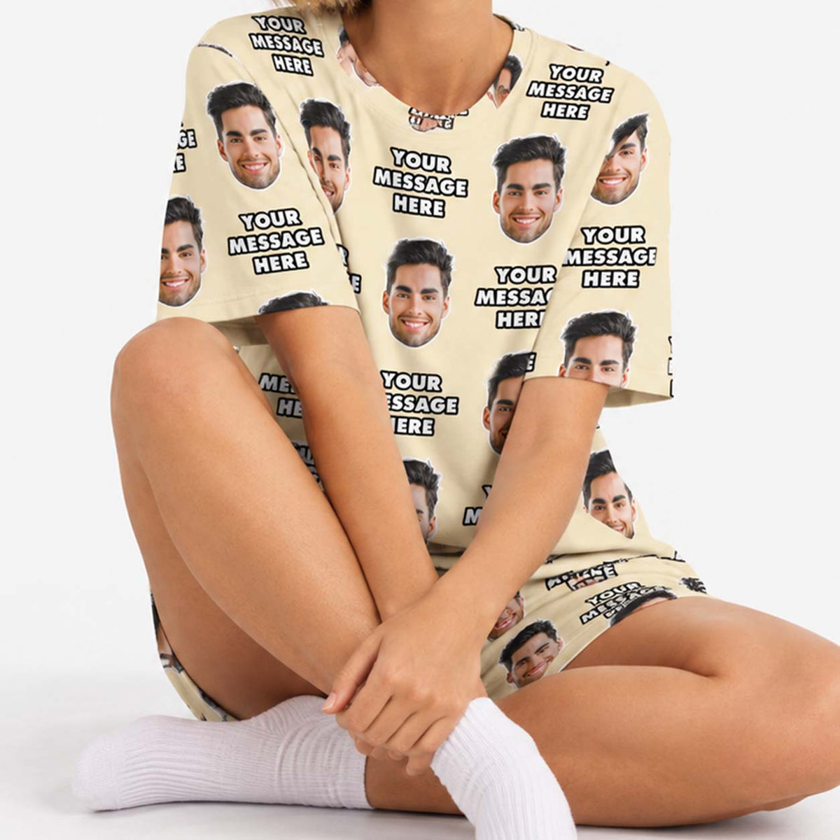 Women’s Personalised Message & Face PJs - Shorts Set