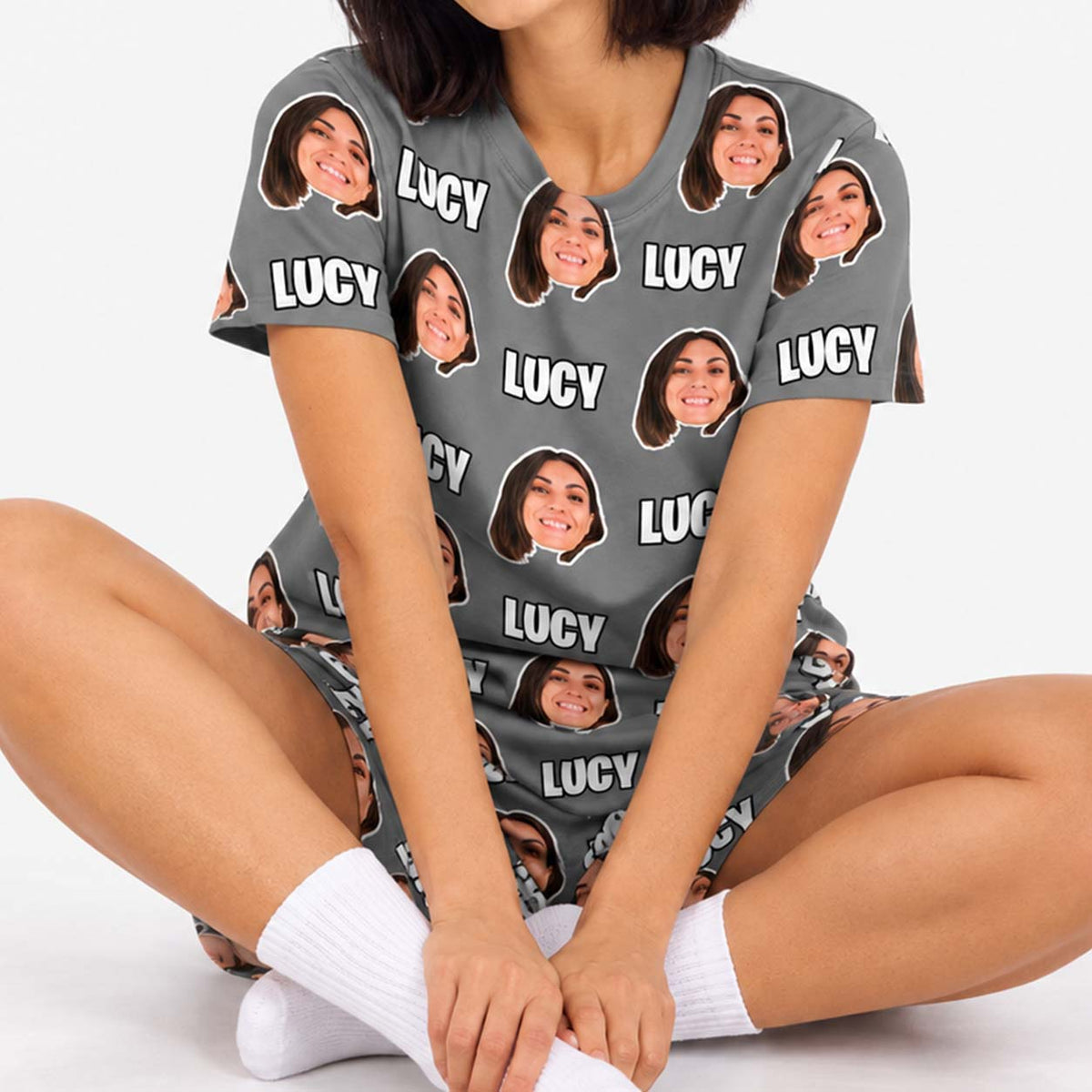 Women's Face & Name Personalised PJs - Shorts Set