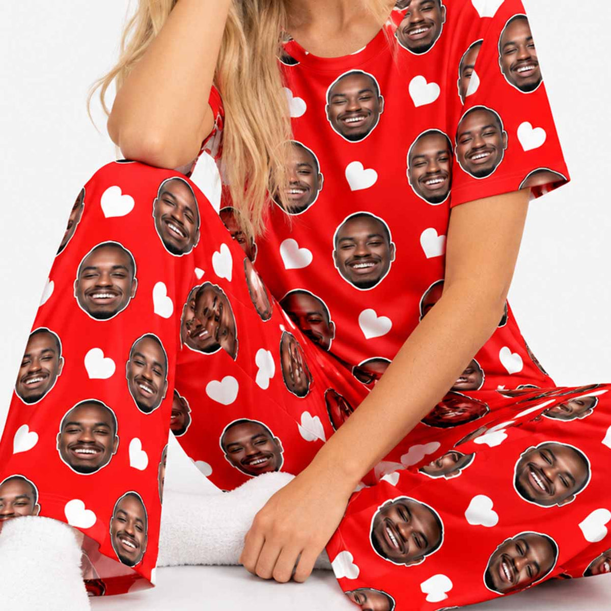 Women's White Hearts Personalised Pyjamas - Trouser Set