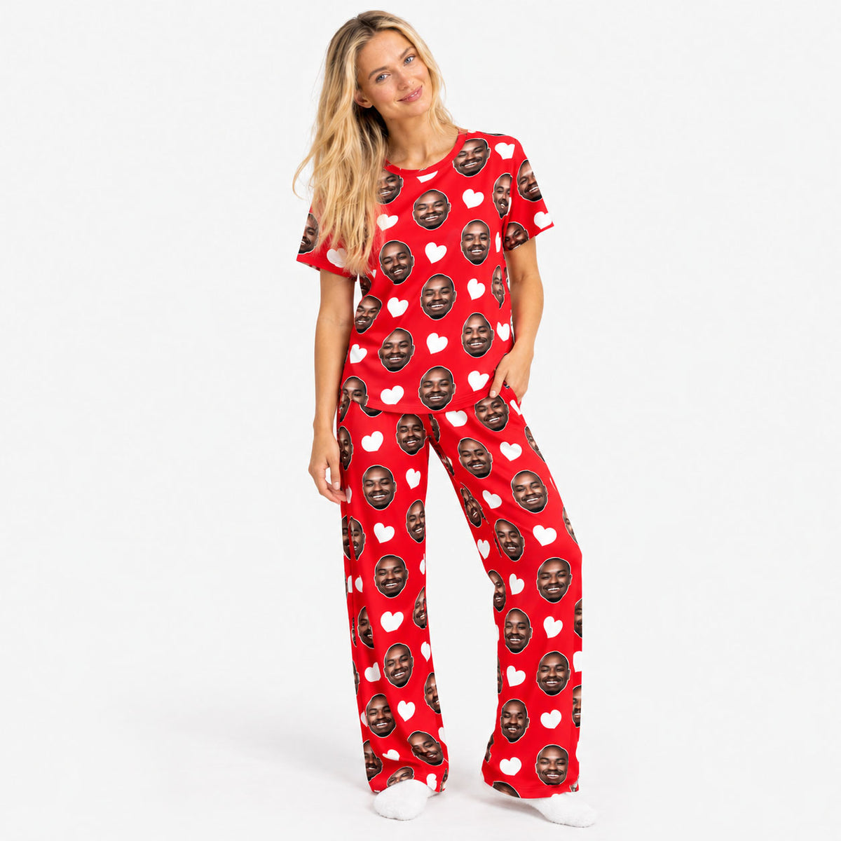 Women's White Hearts Personalised Pyjamas - Trouser Set