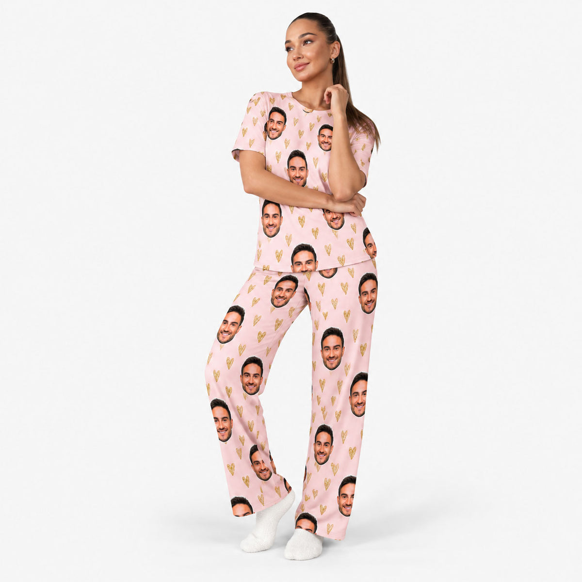 Women's Gold Hearts Personalised Pyjamas - Trouser Set