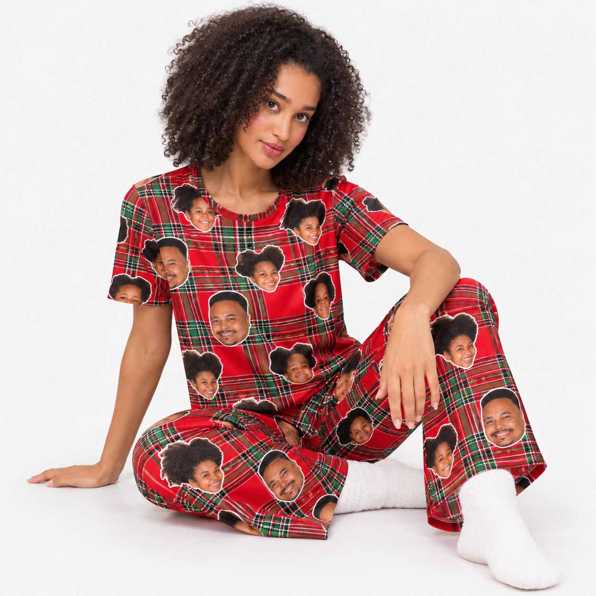 Women's Red Tartan Personalised Pyjamas - Trouser Set