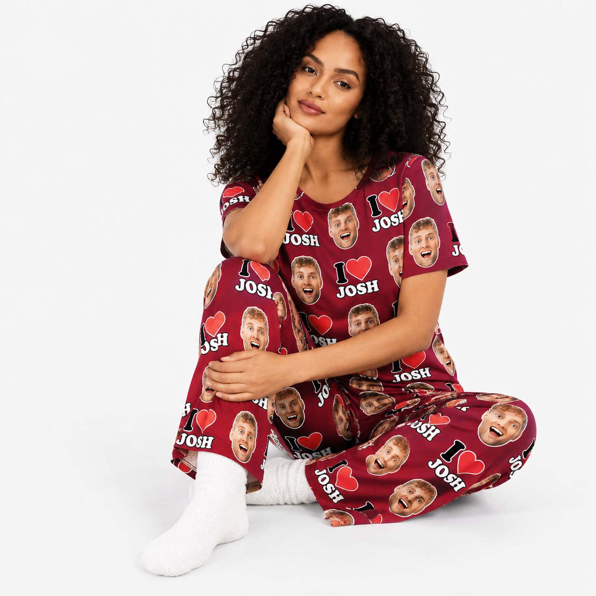 Women's I Heart Name & Face Personalised Pyjamas - Trouser Set