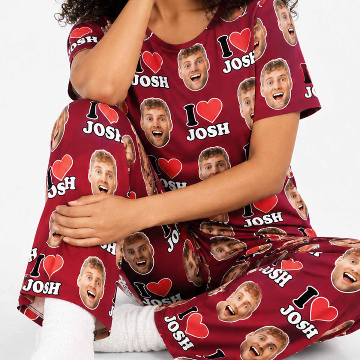 Women's I Heart Name & Face Personalised Pyjamas - Trouser Set