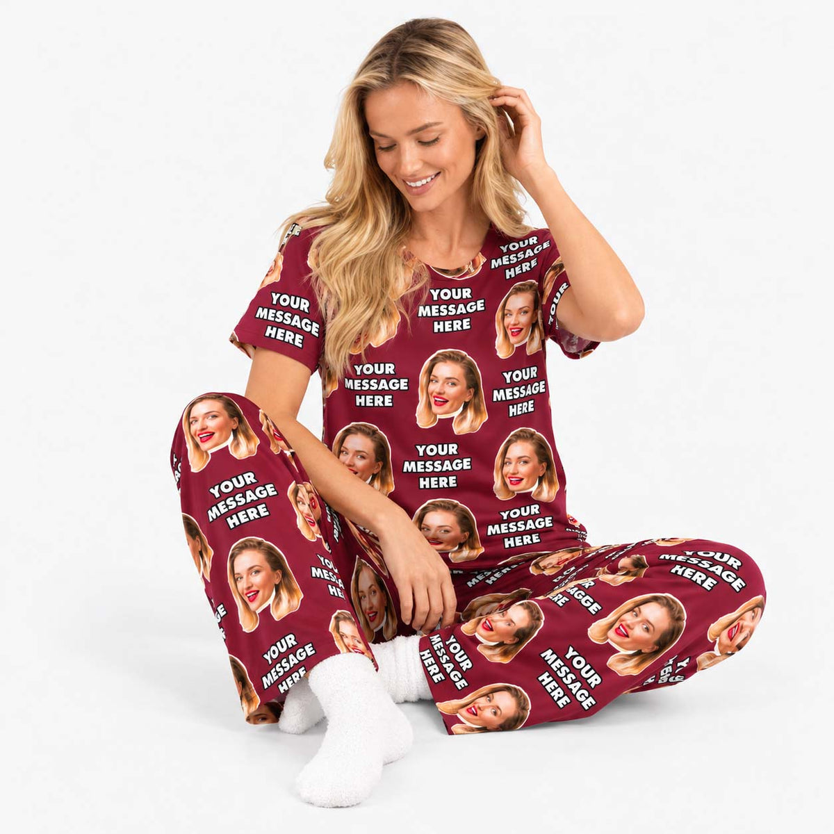 Women's Face & Message Personalised Pyjamas - Trouser Set