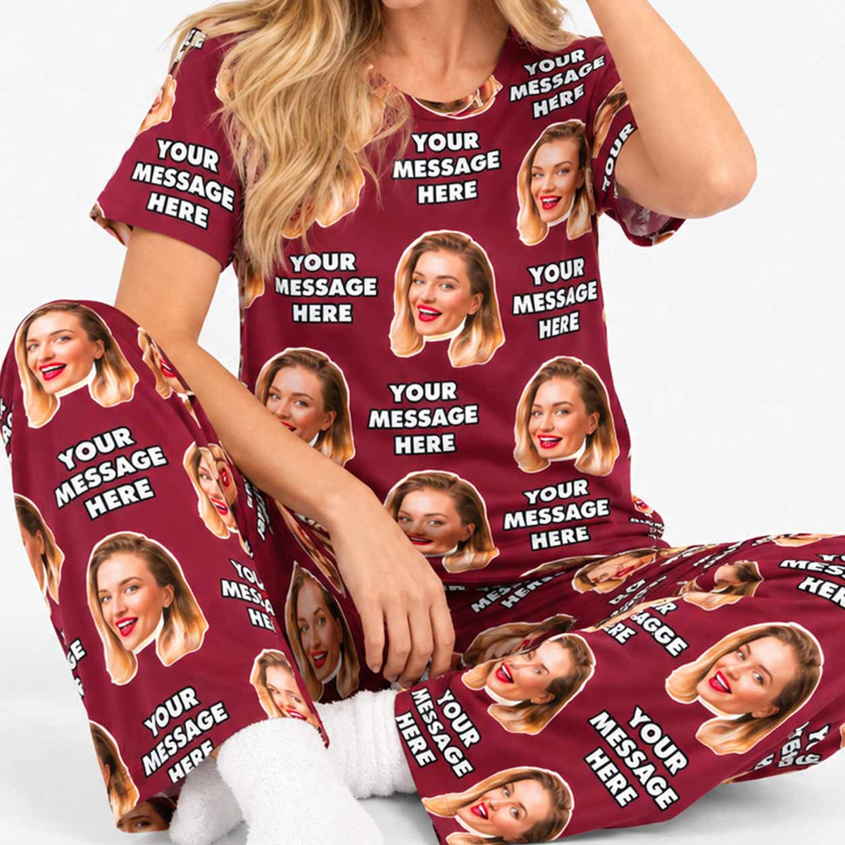 Women's Face & Message Personalised Pyjamas - Trouser Set
