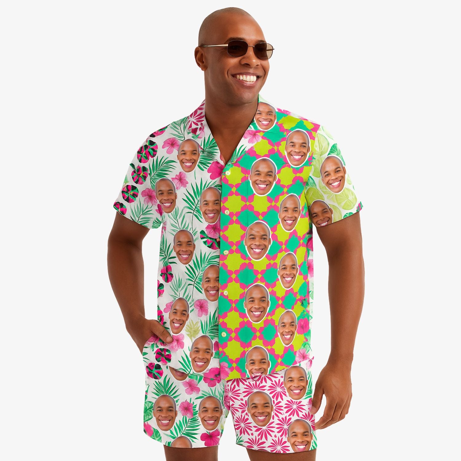 Funky Mismatch Print Personalised Hawaiian Shirt Shorts Set