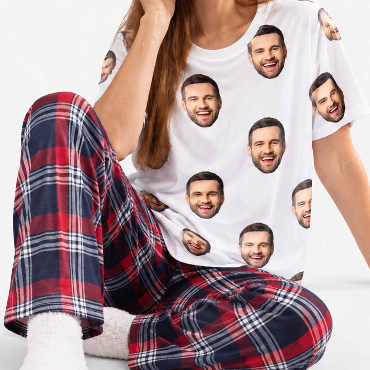 Women's Face Pyjamas - Tartan Trouser Set