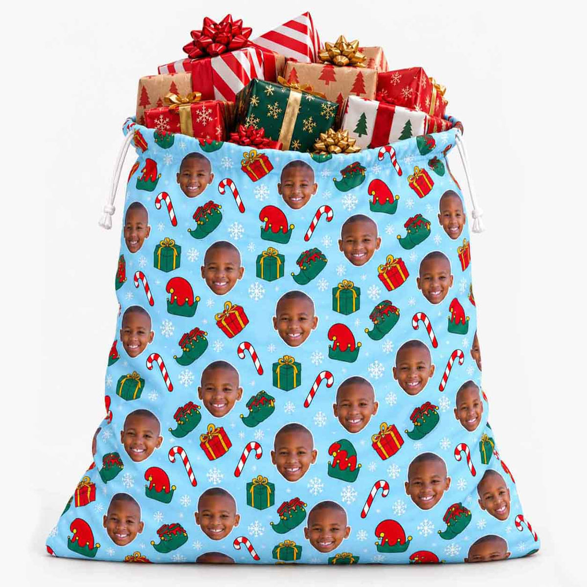 Personalised Elf Face Christmas Sack