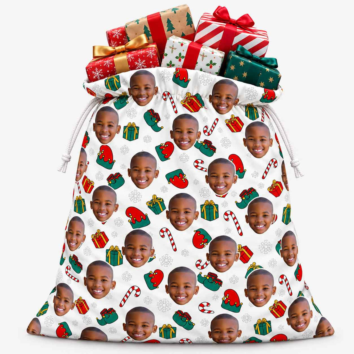 Personalised Elf Face Christmas Sack