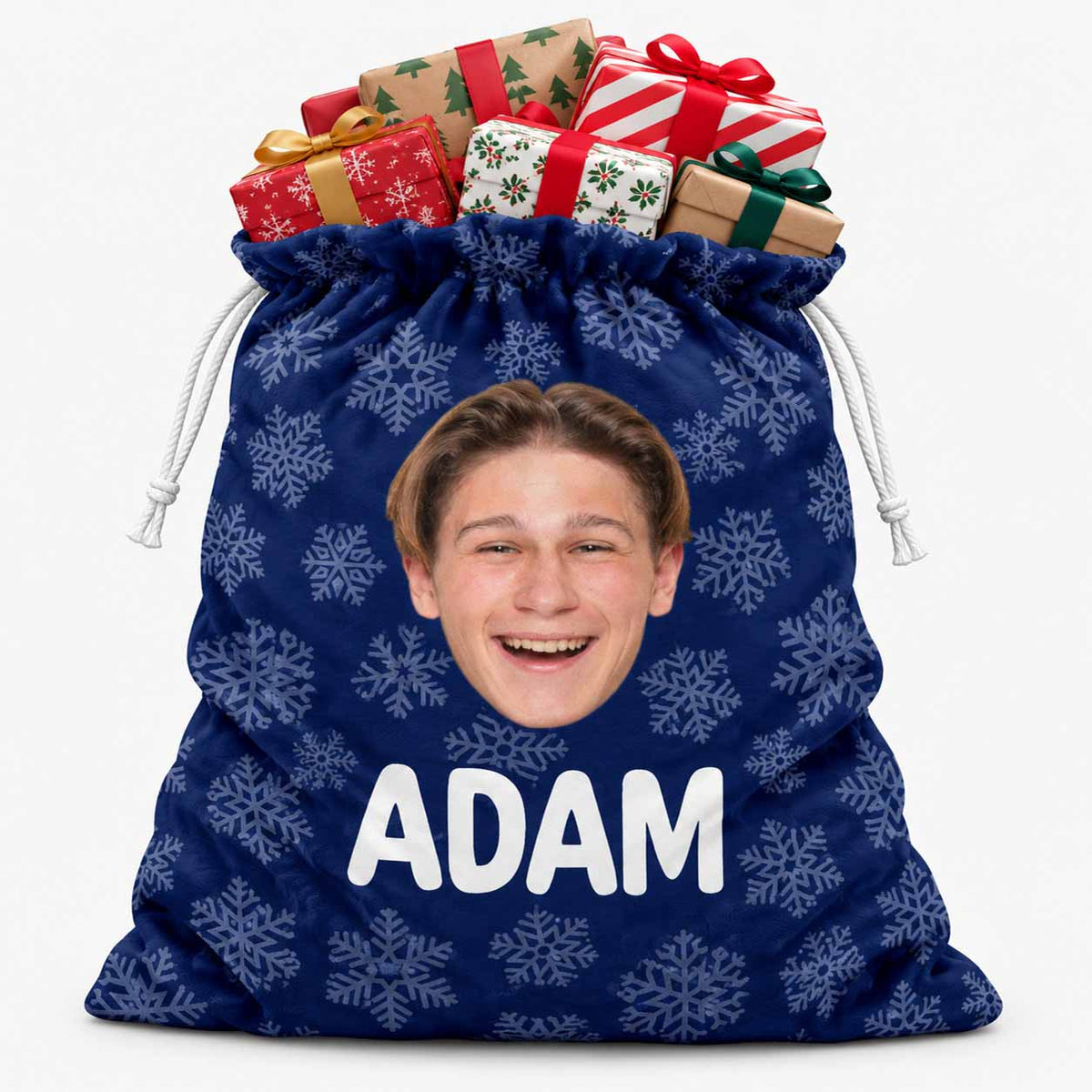 Snowflake Face & Name Christmas Sack