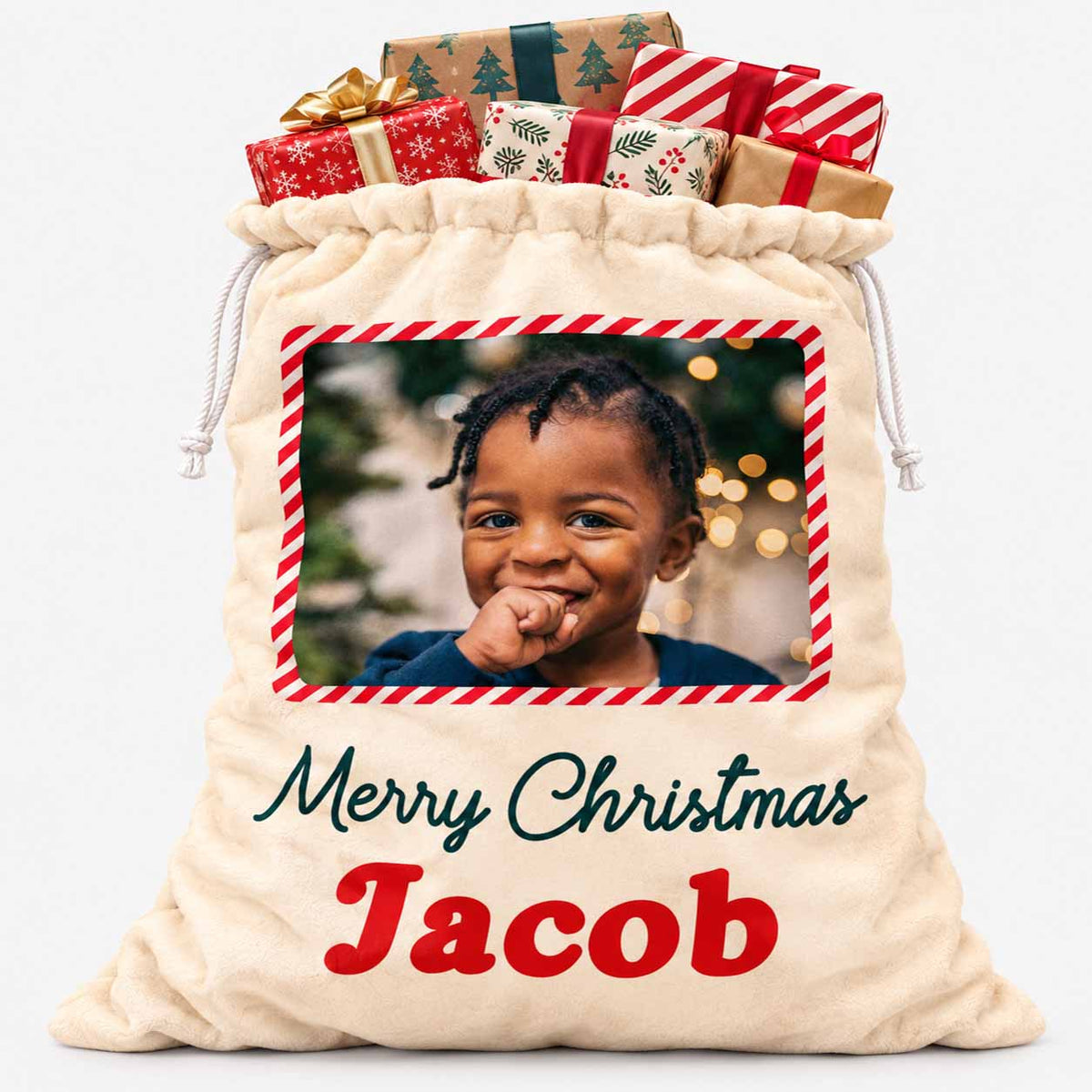 Merry Christmas Photo & Name Santa Sack
